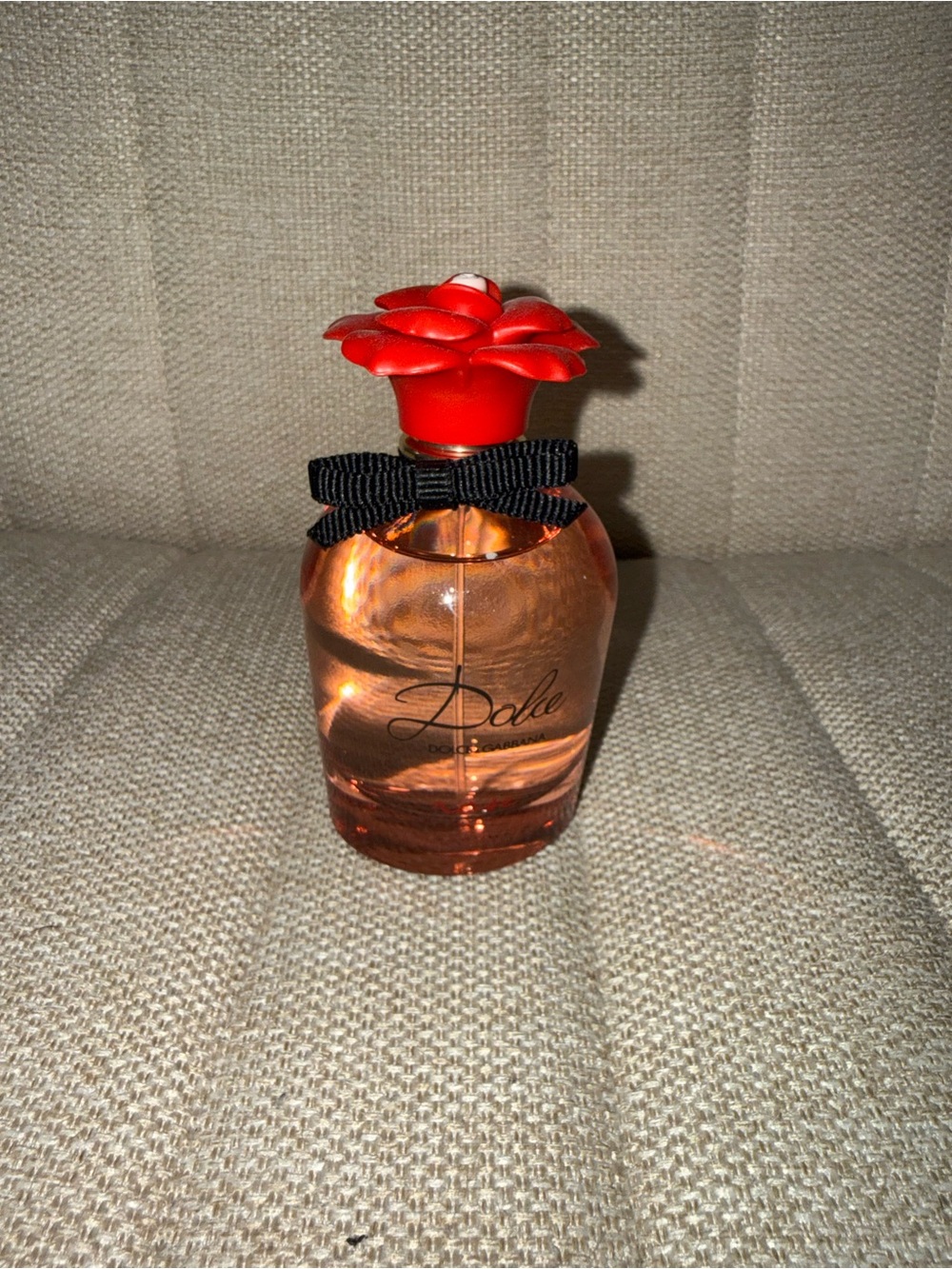 Dolce & Gabbana Peach Glass Perfume with Red Floral Cap